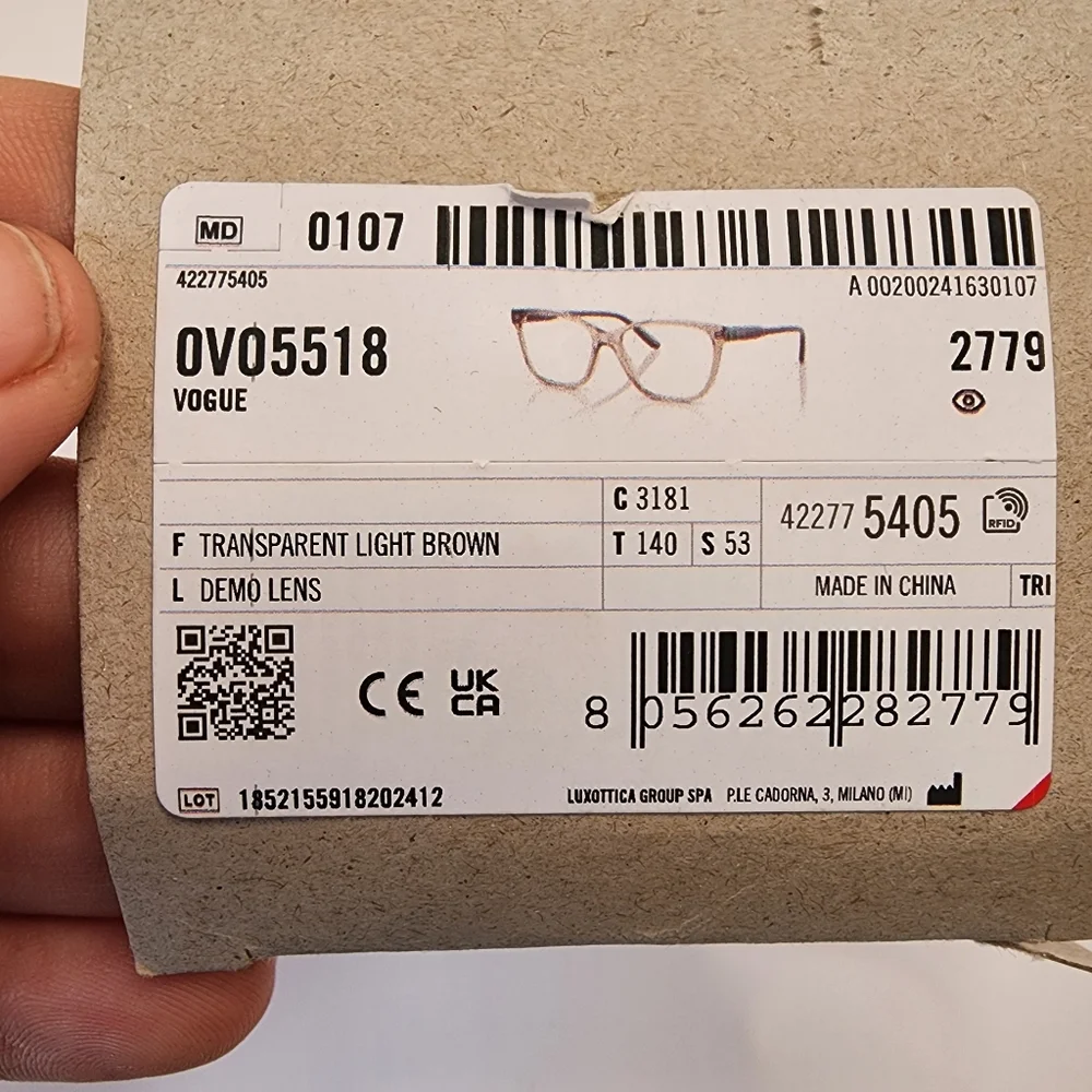 Vogue Transparent Light Brown‎ Glasses 0V05518 New
